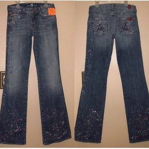 🆕 7 For All Mankind Bootcut Jeans RARE A Pocket Y2K Vintage Paint Splatter sz 24